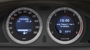 
Tmoin d'alerte du systme de Lane Departure Warning mont  bord du SUV compact premium Volvo XC60. Ce systme peut tre dsactiv.
 