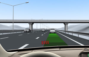 
Encore une illustration du dispositif de scurit Distance Alert  bord de la Volvo XC60, qui avertir le conducteur s'il ne respecte pas les distances de scurit avec le vhicule qui le prcde.

 