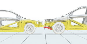 
La compatibilit des vhicules lors de crash est une voie de dveloppement importante. Minimiser les dgts causs aux deux vhicules lors de crash est trs important, pour viter que les conducteurs de SUV ne tuent systmatiquement tous les possesseurs de berline ou de vhicules plus bas. La voie d'absorption basse monte sur le SUV compact premium Volvo XC60 permet d'amliorer la compatibilit crash entre des vhicules de gabarit diffrents. Sans cette voie basse, les dommages causs  la berline sur l'illustration suivante seraient beaucoup plus importants.
 